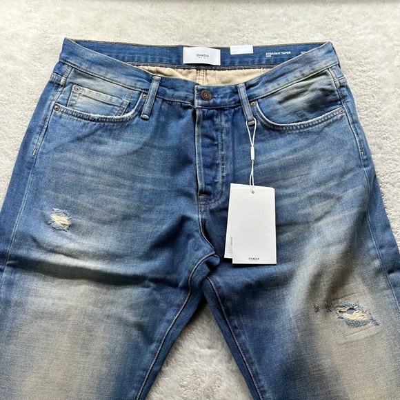 Ovadia & Sons New York Men's Straight Taper Jeans Blue/Tan Denim Size 33 NWT - Picture 2 of 9